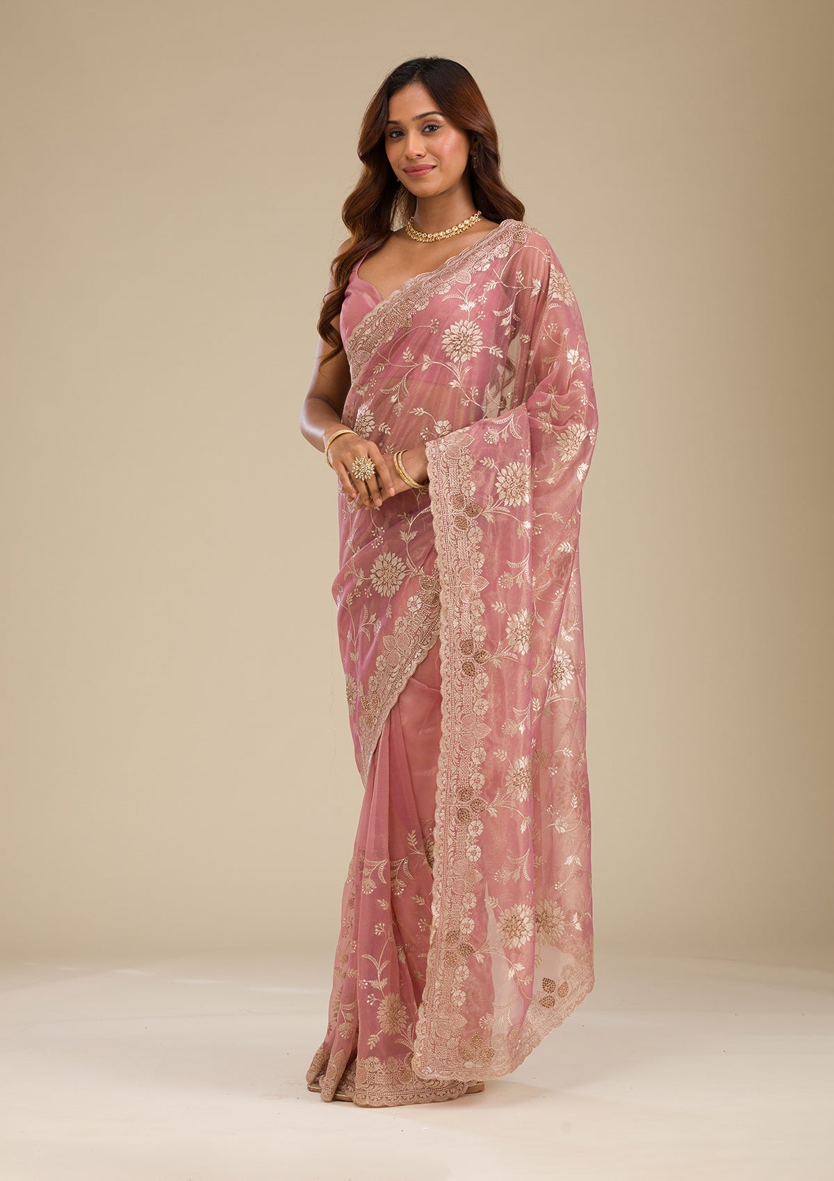 Pink Zariwork Tissue Saree
