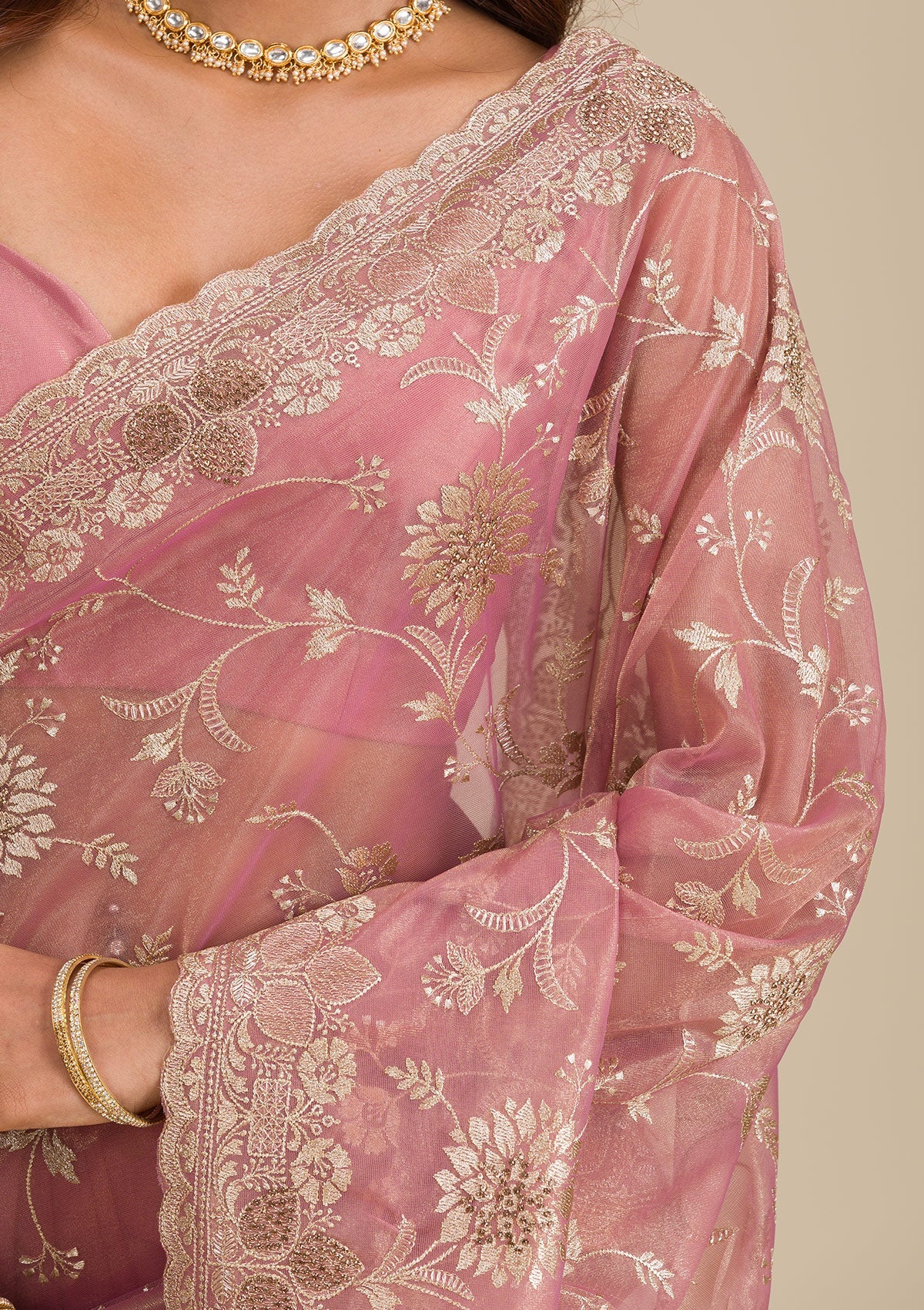 Pink Zariwork Tissue Saree