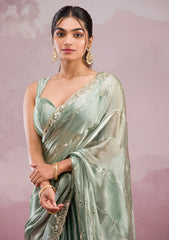 Sea Green Mirrorwork Georgette Saree