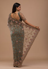 Sea Green Zariwork Net Saree