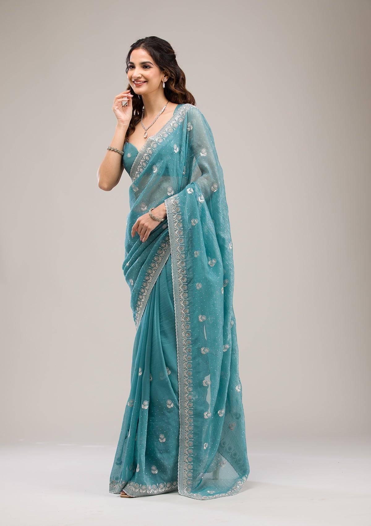 Sea Green Zariwork Tissue Saree