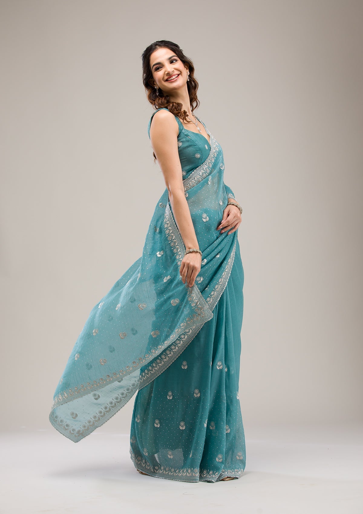 Sea Green Zariwork Tissue Saree