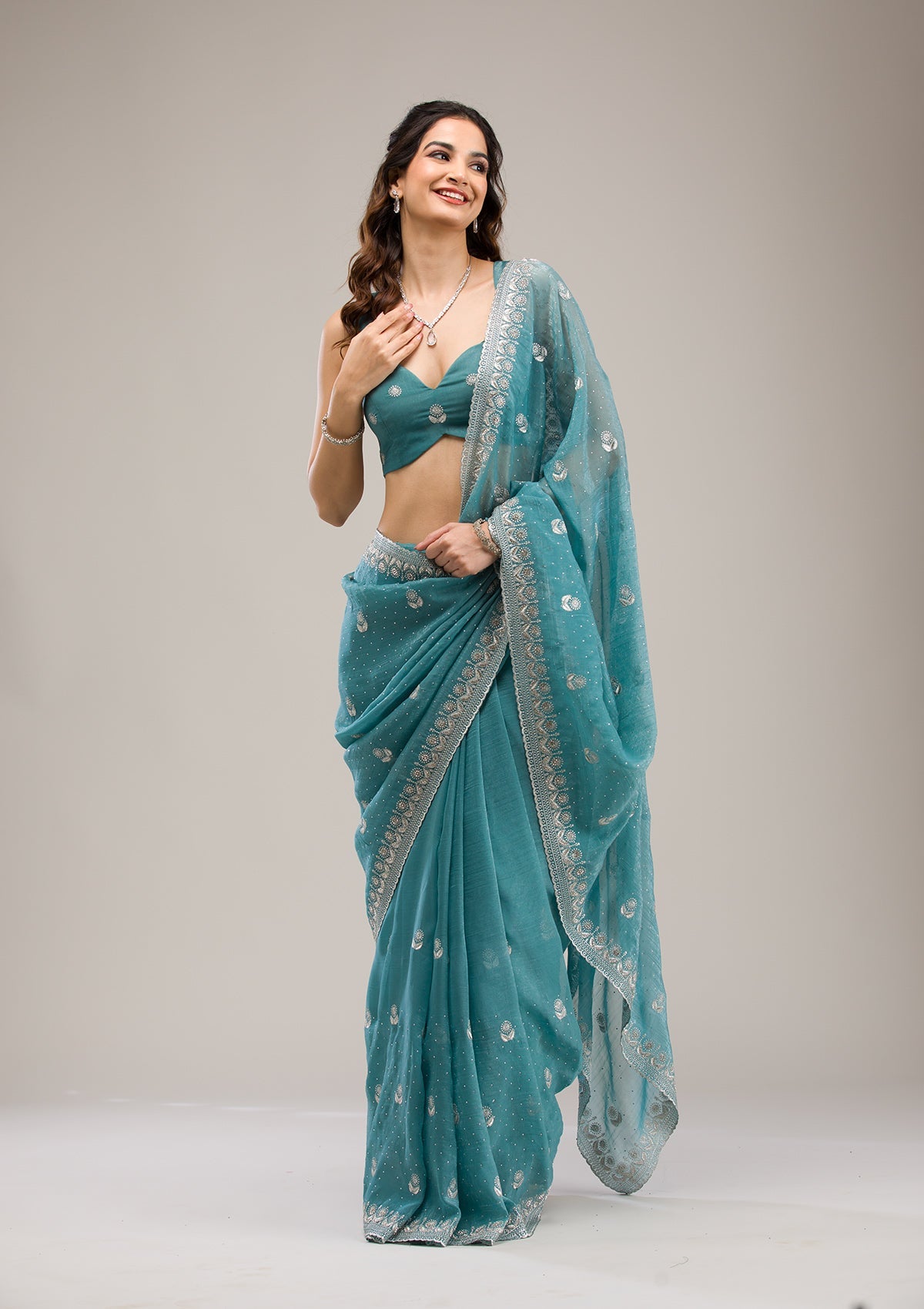 Sea Green Zariwork Tissue Saree