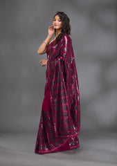 Wine Sequins Georgette Saree